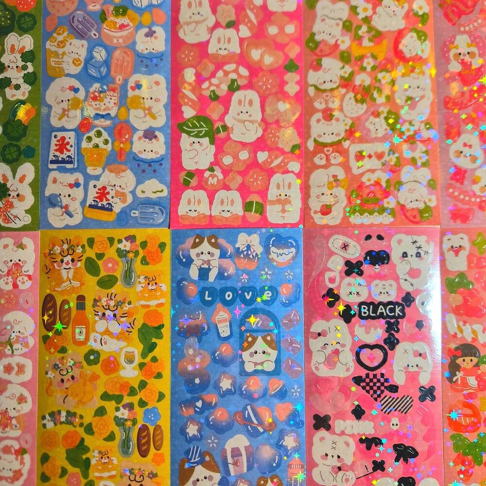 Random Grab of 6 Cute Kawaii Glitter Sticker Sheets